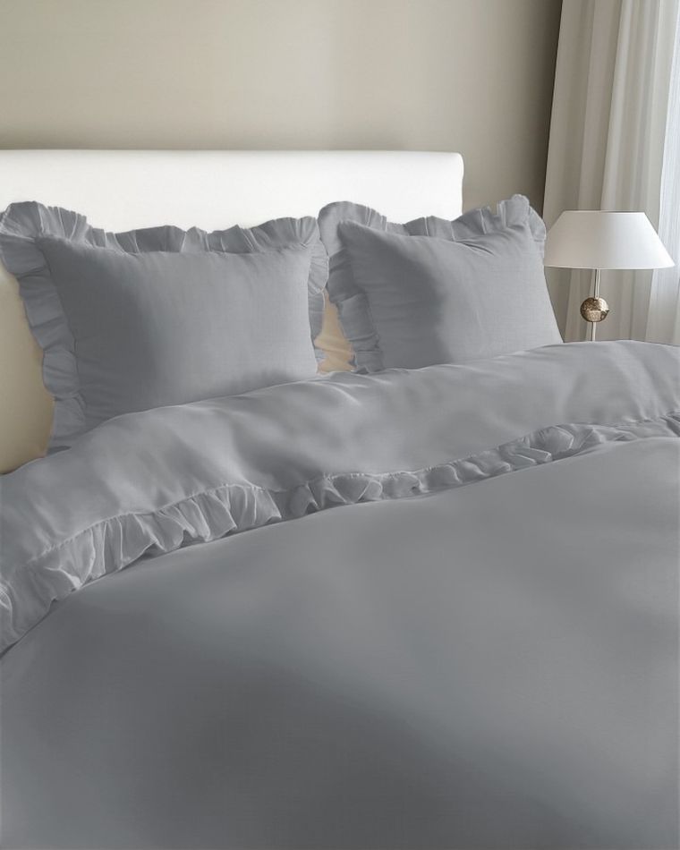 Mayamoo, pościel 3-częściowa z falbaną, jasny szary, 160-200 cm