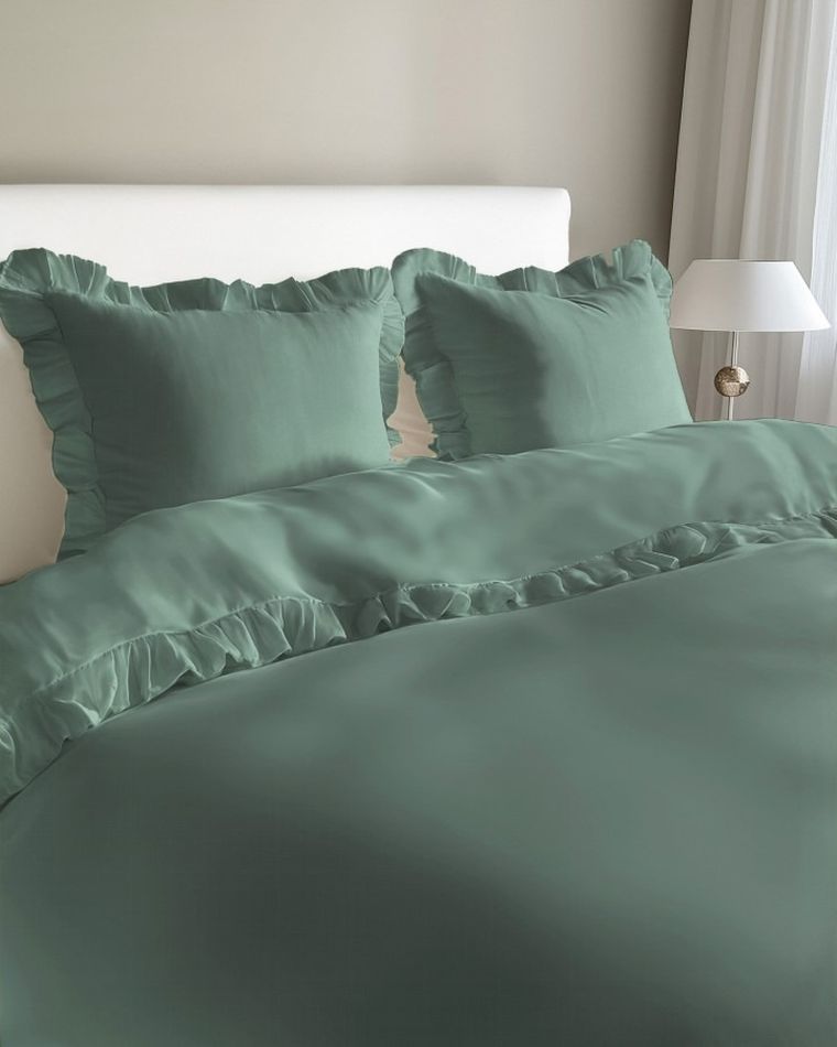 Mayamoo, pościel 3-częściowa z falbaną, miętowa, 160-200 cm