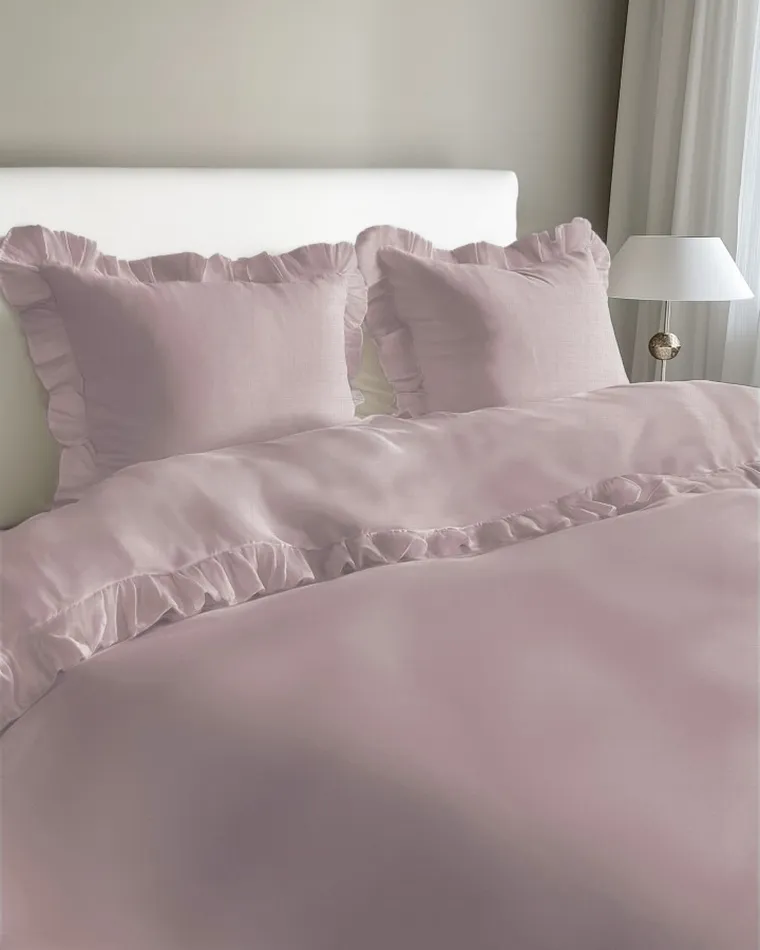 Mayamoo, pościel 3-częściowa z falbaną, różowa, 160-200 cm