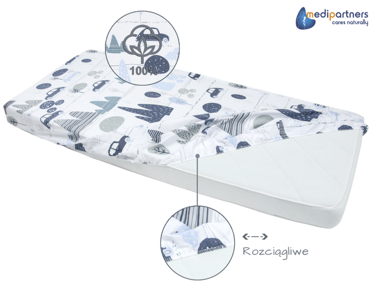 Medi Partners, Auta, prześcieradło z gumką do łóżeczka, bawełniane, 120-60 cm, 3 szt.