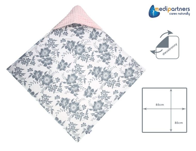 Medi Partners, Berry, otulacz do nosidełka z kapturkiem, minky, różowy, 85-85 cm