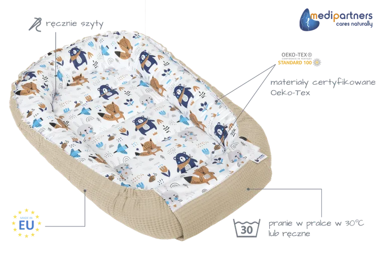 Medi Partners, Boho Animals, gniazdo niemowlęce, kokon, wafel, beżowy