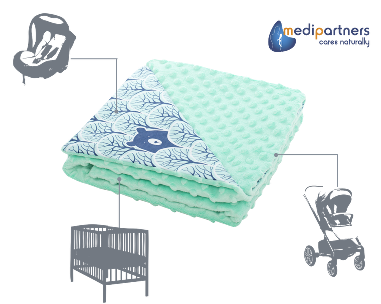 Medi Partners, Boho Animals, kocyk minky, miętowy 75-100 cm