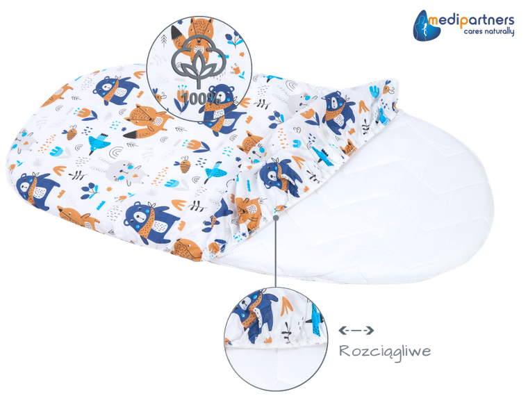 Medi Partners, Boho Animals, prześcieradło z gumką do łóżeczka, bawełniane, 86-40 cm, 3 szt.