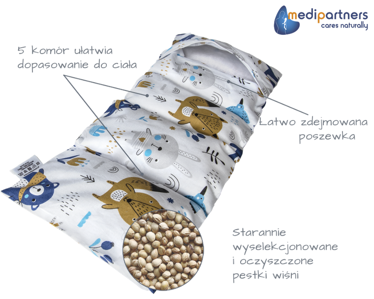 Medi Partners, Boho Animals, termofor 5-komorowy z pestkami wiśni, 20-60 cm