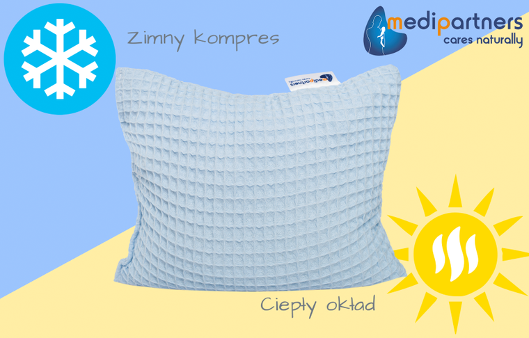 Medi Partners, duży termofor z pestkami wiśni, wafel, niebieski