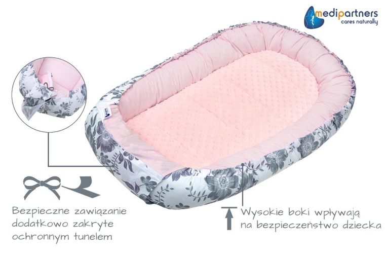 Medi Partners, gniazdo niemowlęce, kokon w zestawie, różowy