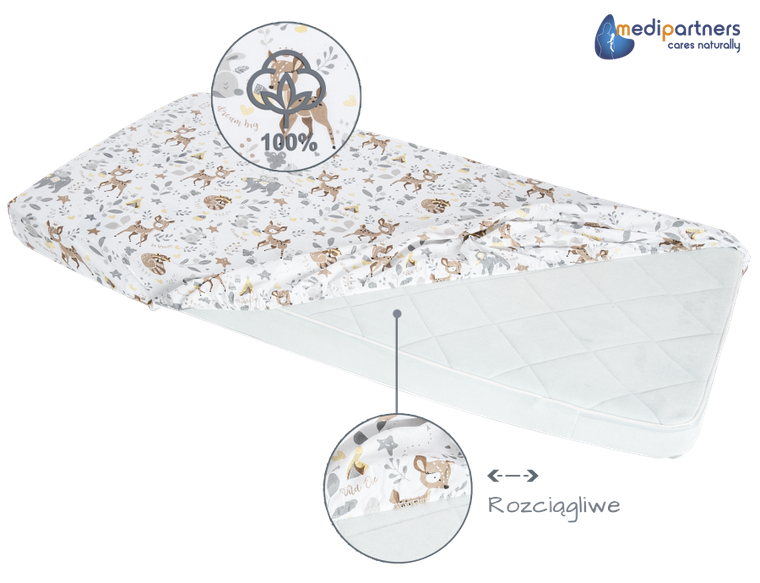 Medi Partners, Jelonki, prześcieradło z gumką do łóżeczka, bawełniane, 120-60 cm, 3 szt.