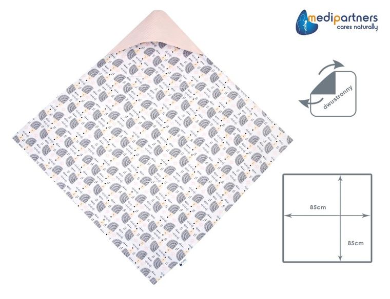 Medi Partners, Jeże, otulacz do nosidełka, kocyk z kapturkiem, wafel, róż, 85-85 cm