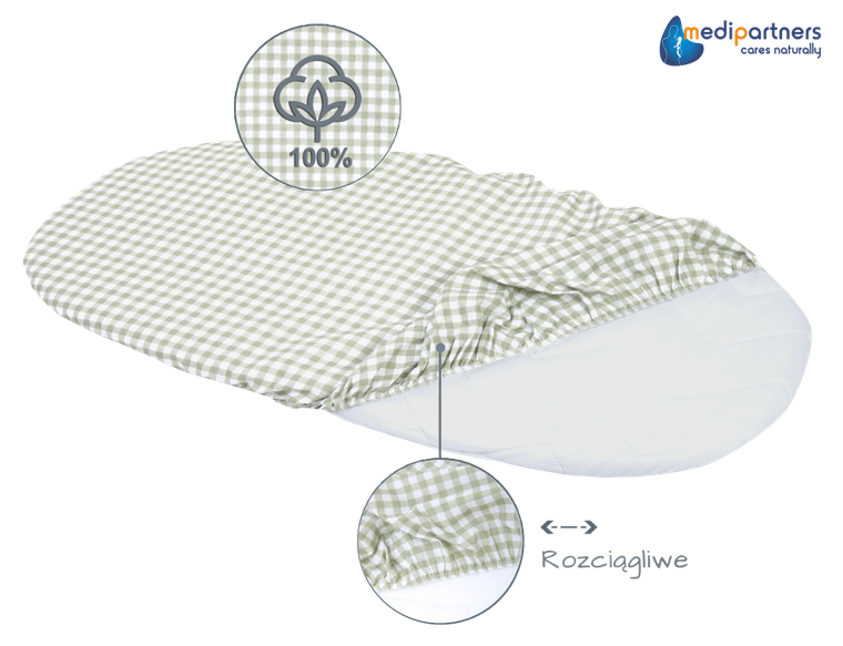 Medi Partners, Kratka, prześcieradło z gumką do łóżeczka, bawełniane, 86-40 cm, 3 szt.
