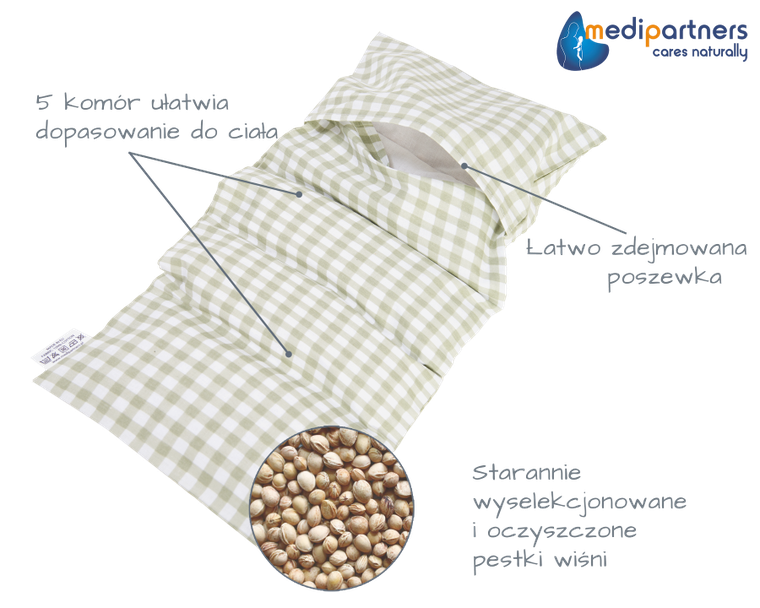 Medi Partners, Kratka, termofor 5-komorowy z pestkami wiśni, 20-60 cm