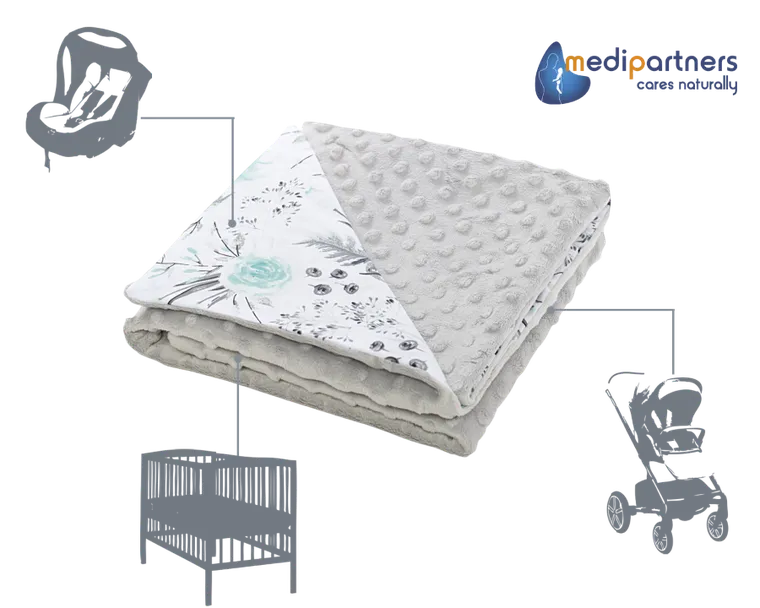 Medi Partners, Kwiaty, kocyk minky, błękit, 75-100 cm