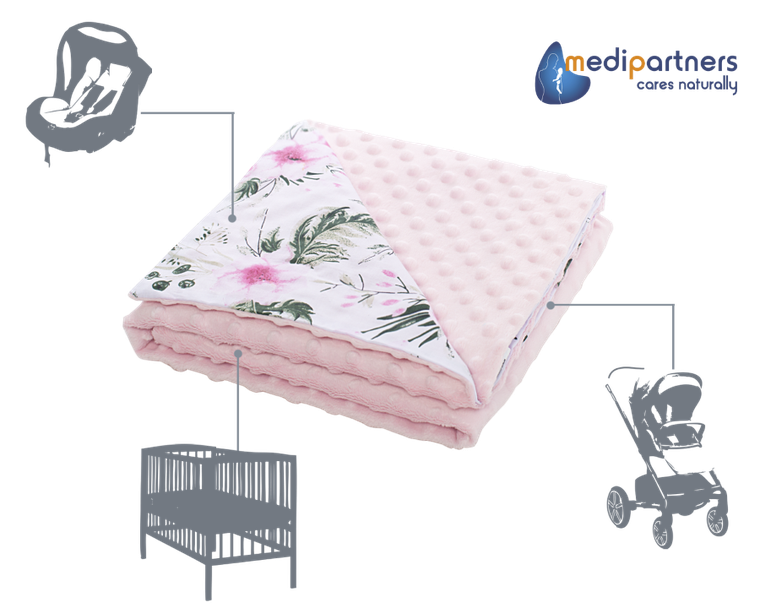 Medi Partners, Kwiaty, kocyk minky, róż, 75-100 cm