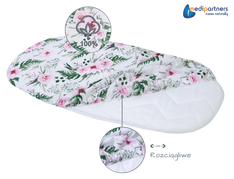 Medi Partners, Kwiaty, prześcieradło z gumką do łóżeczka, bawełniane, 86-40 cm, 3 szt.
