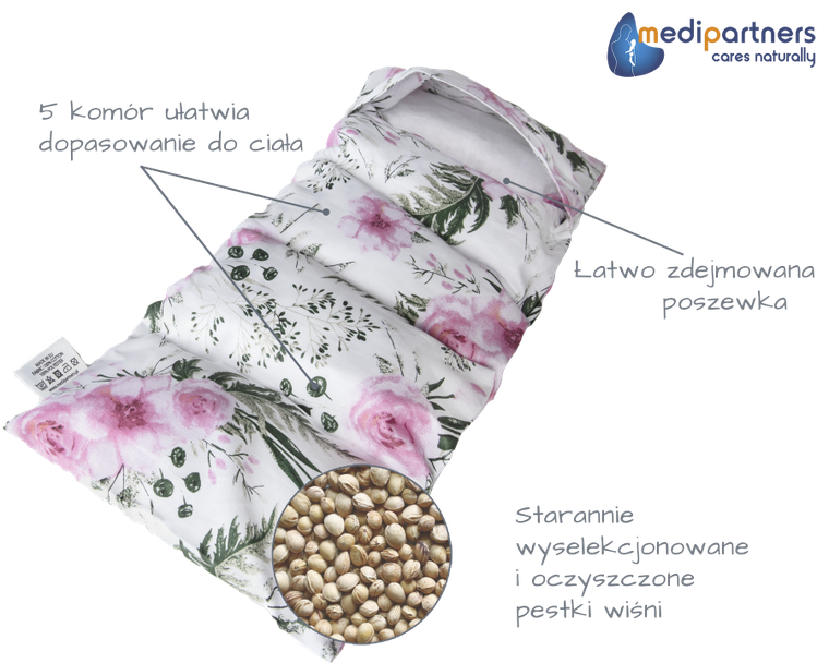 Medi Partners, Kwiaty, termofor 5-komorowy z pestkami wiśni, 20-60 cm