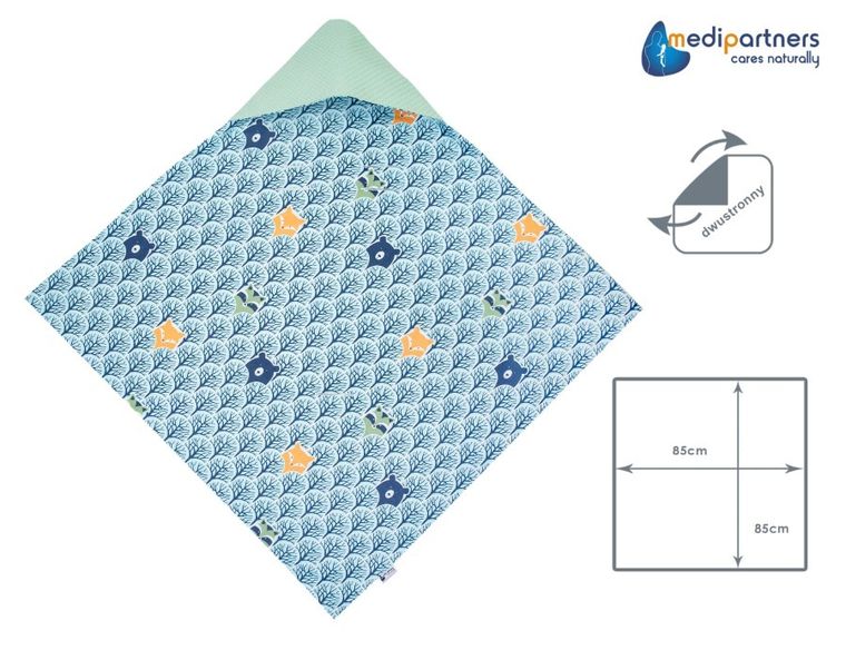Medi Partners, Las, otulacz do nosidełka, kocyk z kapturkiem, wafel, 85-85 cm