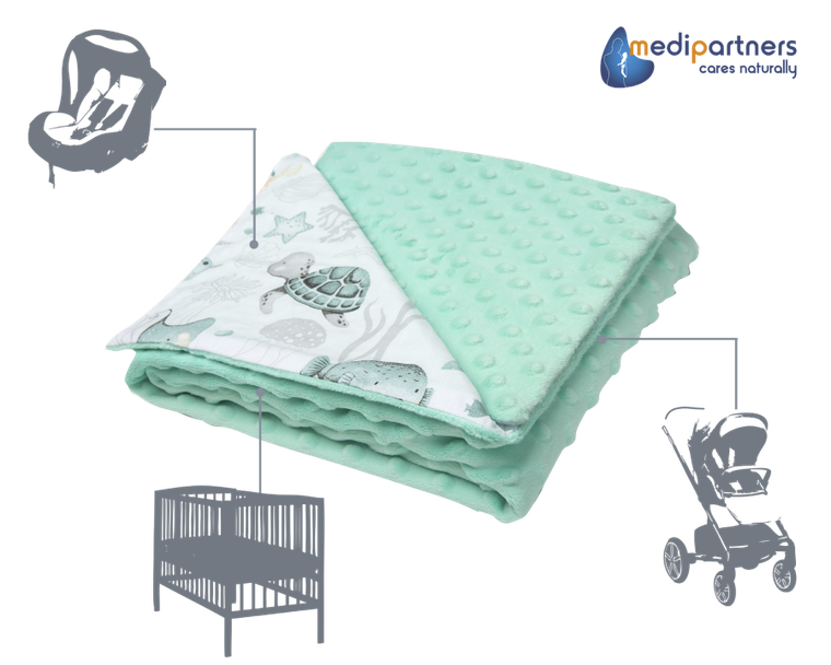 Medi Partners, Ocean, kocyk minky, mięta, 75-100 cm