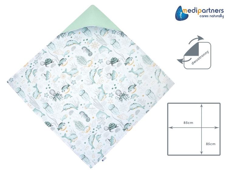 Medi Partners, Ocean, otulacz do nosidełka, kocyk z kapturkiem, wafel, 85-85 cm