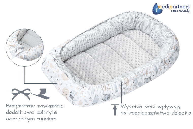 Medi Partners, Polana, kokon, gniazdo niemowlęce w zestawie, szary