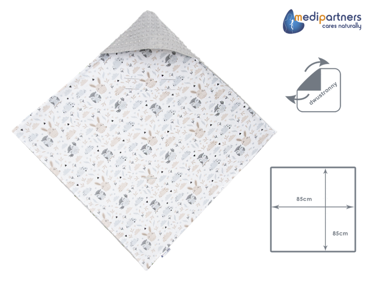 Medi Partners, Polana, otulacz do nosidełka z kapturkiem, minky, szary, 85-85 cm