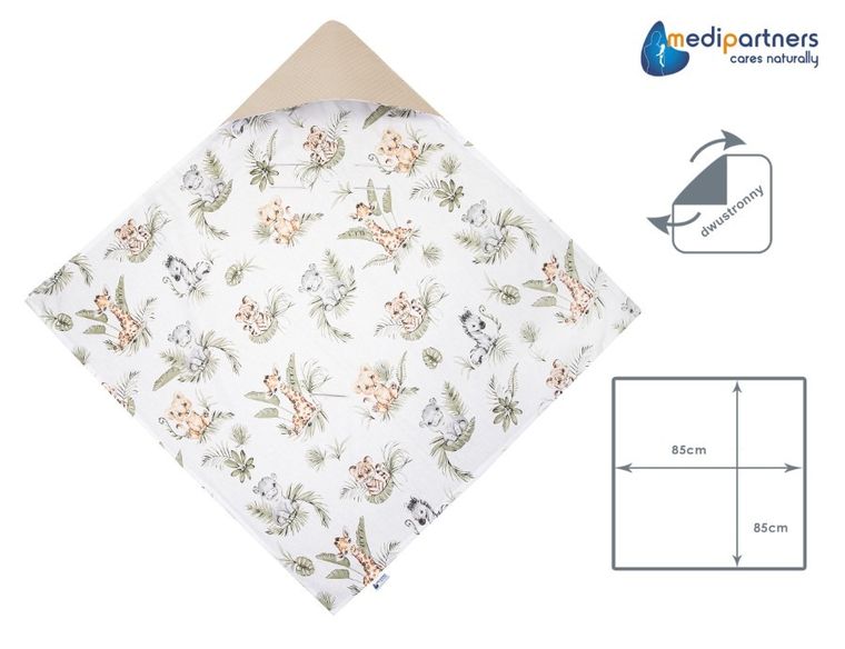 Medi Partners, Safari, otulacz do nosidełka, kocyk z kapturkiem, wafel, 85-85 cm