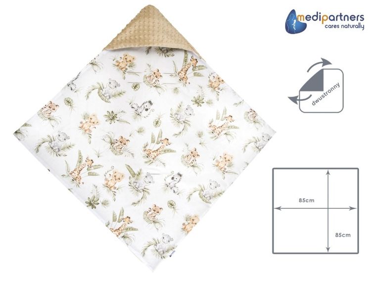 Medi Partners, Safari, otulacz do nosidełka z kapturkiem, minky, beżowy, 85-85 cm