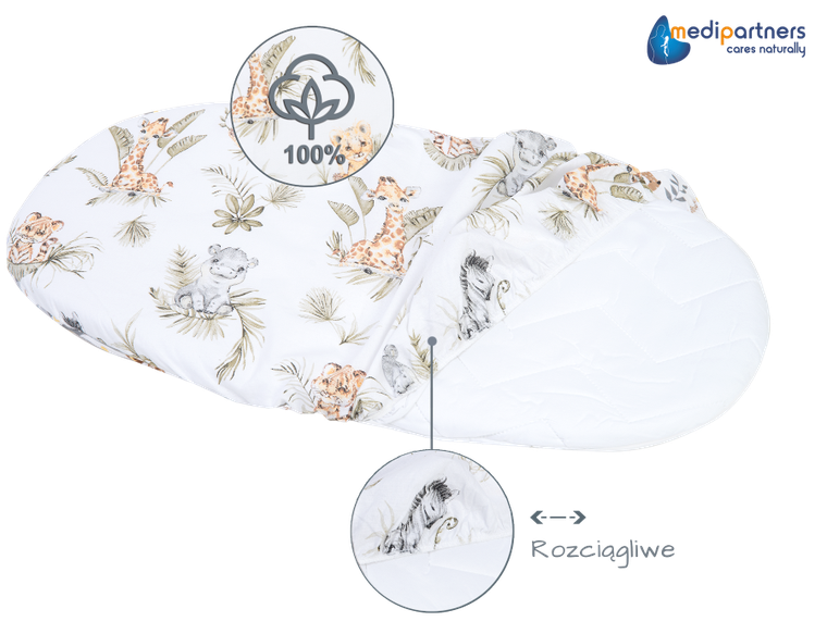 Medi Partners, Safari, prześcieradło z gumką do łóżeczka, bawełniane, 86-40 cm, 3 szt.