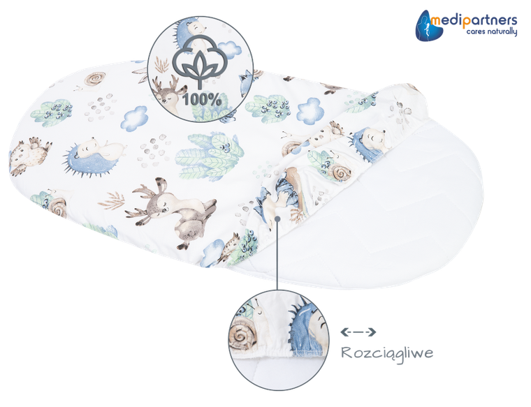 Medi Partners, Sarny, Jeż, prześcieradło z gumką do łóżeczka, bawełniane, 86-40 cm, 3 szt.