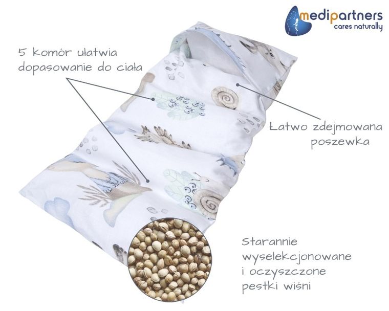 Medi Partners, Sarny, Jeż, termofor 5-komorowy z pestkami wiśni, 20-60 cm