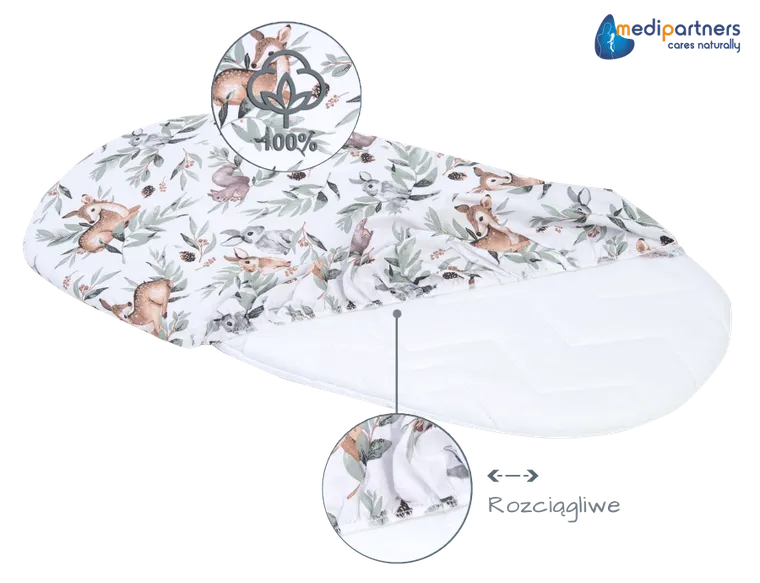 Medi Partners, Sarny, Liście, Jeż, prześcieradło z gumką do łóżeczka, bawełniane, 86-40 cm, 3 szt.