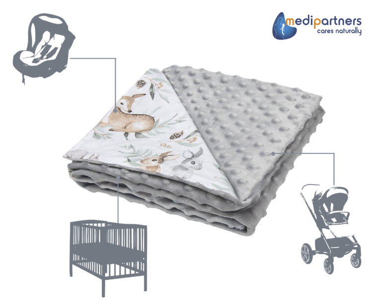 Medi Partners, Sarny, Liście, kocyk minky, szary, 75-100 cm