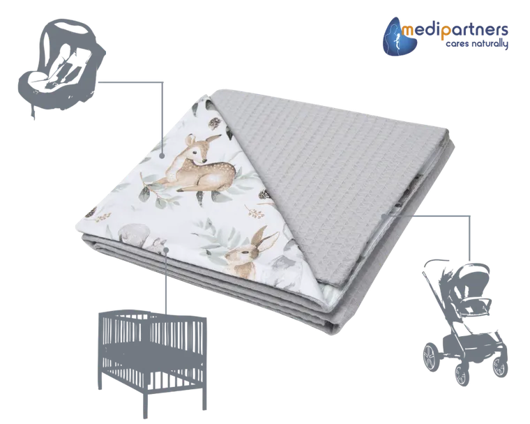 Medi Partners, Sarny, Liście, kocyk, wafel, szary, 75-100 cm