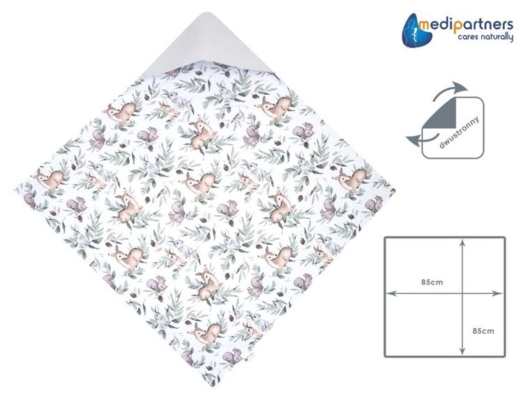 Medi Partners, Sarny, Liście, otulacz do nosidełka, kocyk z kapturkiem, wafel, 85-85 cm