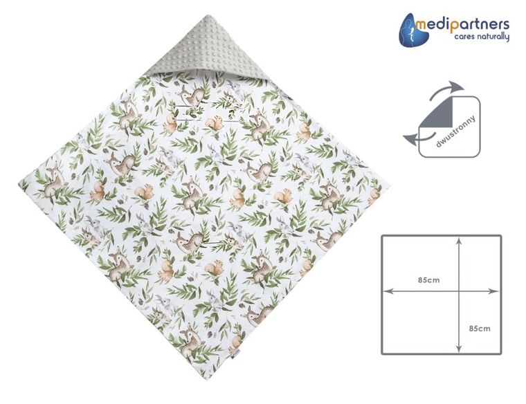 Medi Partners, Sarny, Liście, otulacz do nosidełka z kapturkiem, minky, szary, 85-85 cm