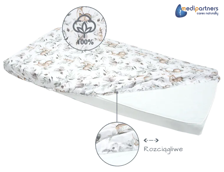 Medi Partners, Sarny, Liście, prześcieradło z gumką do łóżeczka, bawełniane, 120-60 cm, 3 szt.
