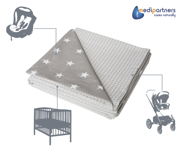 Medi Partners, Stars, kocyk, wafel, szary, 75-100 cm