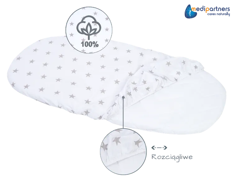 Medi Partners, Stars, prześcieradło z gumką do łóżeczka, bawełniane, 86-40 cm, 3 szt.