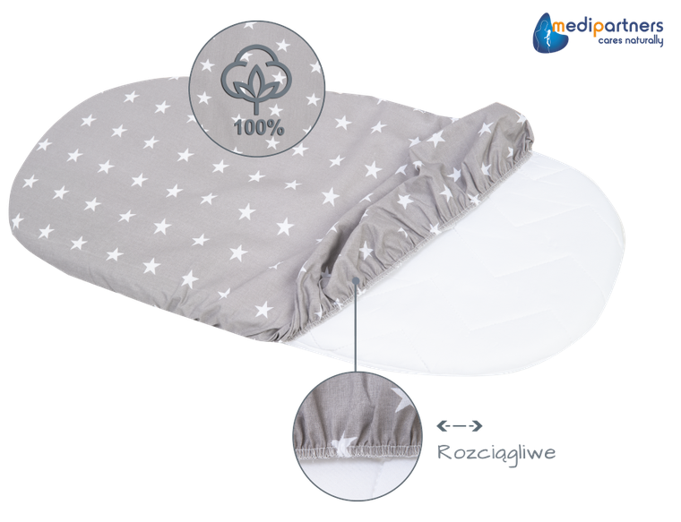 Medi Partners, Stars, prześcieradło z gumką do łóżeczka, bawełniane, 86-40 cm, 3 szt.