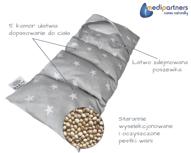 Medi Partners, Stars, termofor 5-komorowy z pestkami wiśni, 20-60 cm