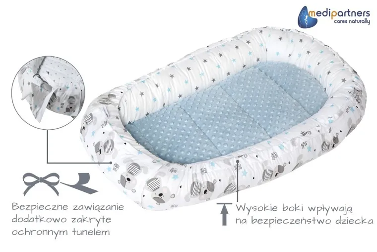 Medi Partners, Teddy, gniazdo niemowlęce, kokon w zestawie, jasnoniebieski