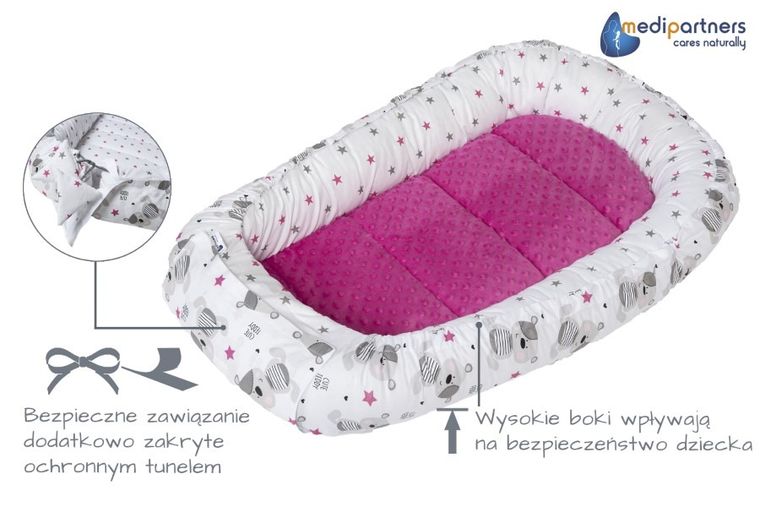 Medi Partners, Teddy, gniazdo niemowlęce, kokon w zestawie, róż