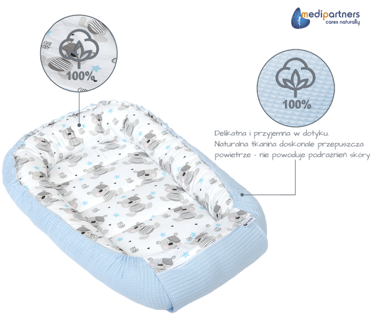 Medi Partners, Teddy, gniazdo niemowlęce, kokon, wafel, błękit