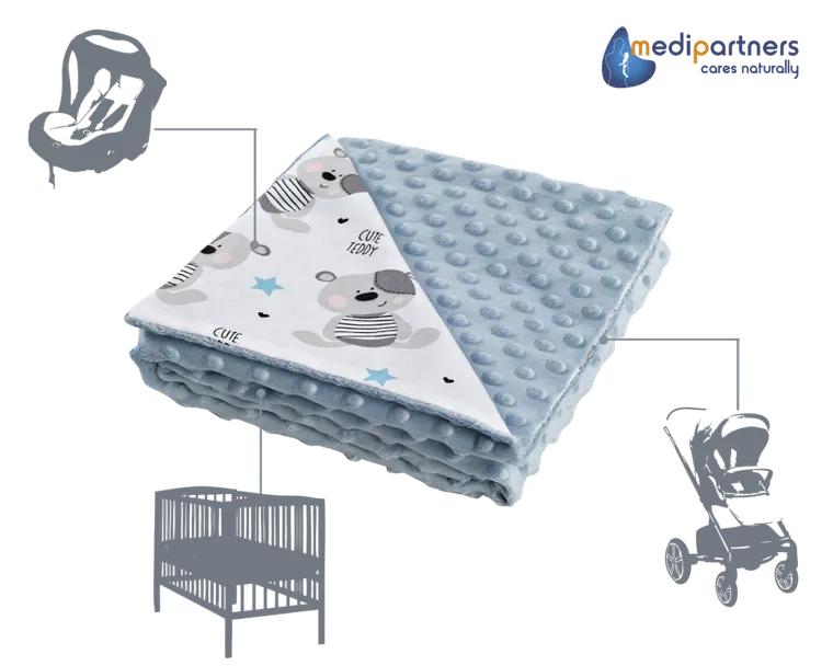 Medi Partners, Teddy, kocyk minky, błękit, 75-100 cm