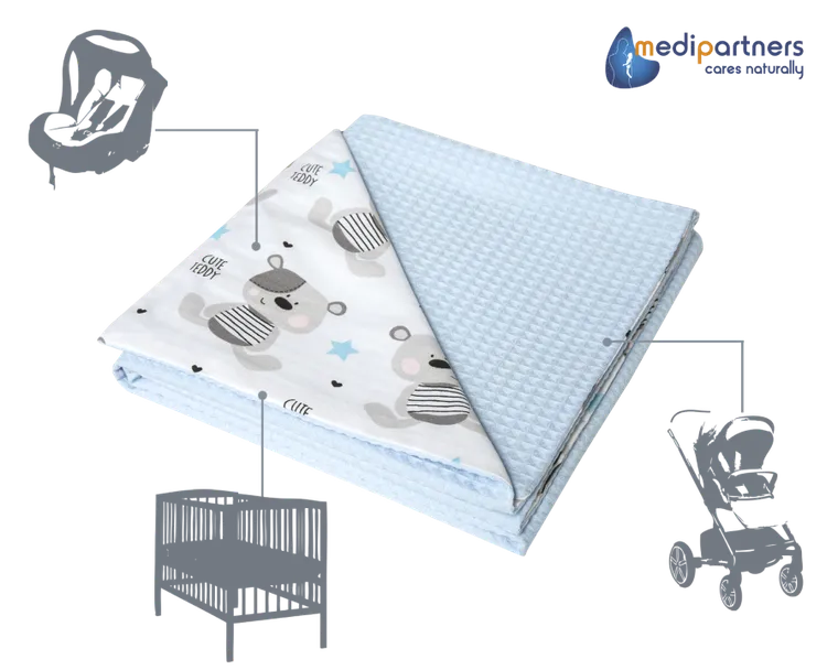 Medi Partners, Teddy, kocyk, wafel, niebieski, 75-100 cm