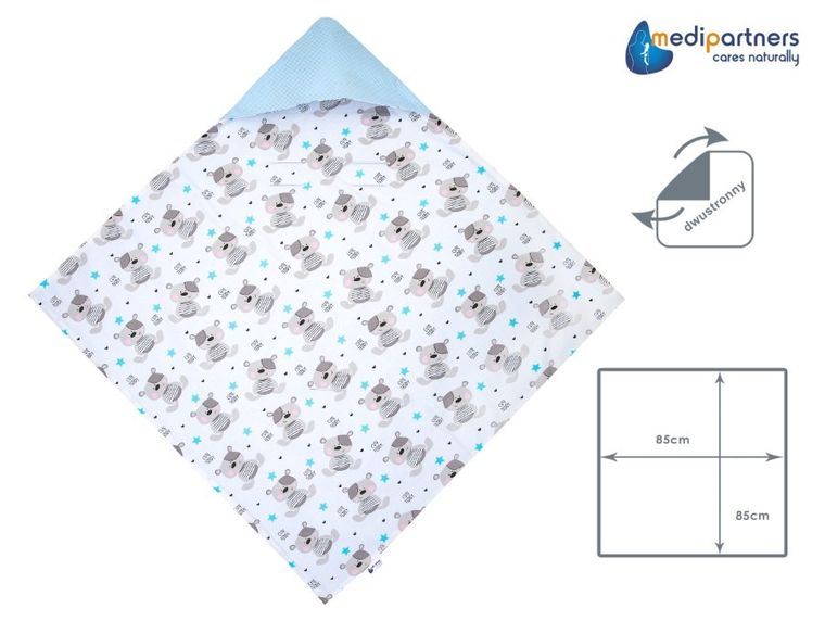 Medi Partners, Teddy, otulacz do nosidełka, kocyk z kapturkiem, wafel, 85-85 cm