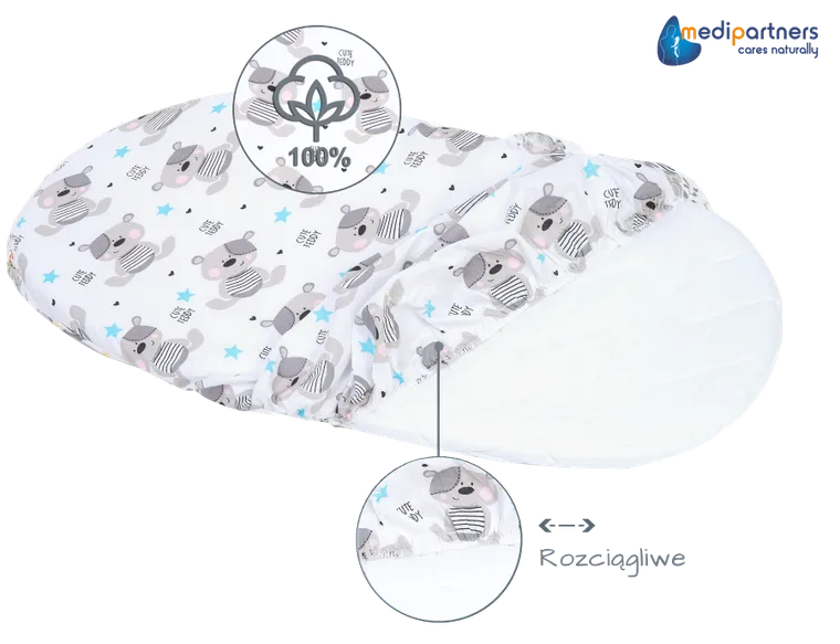 Medi Partners, Teddy, prześcieradło z gumką do łóżeczka, bawełniane, 86-40 cm, 3 szt.