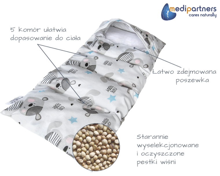 Medi Partners, Teddy, termofor 5-komorowy z pestkami wiśni, 20-60 cm