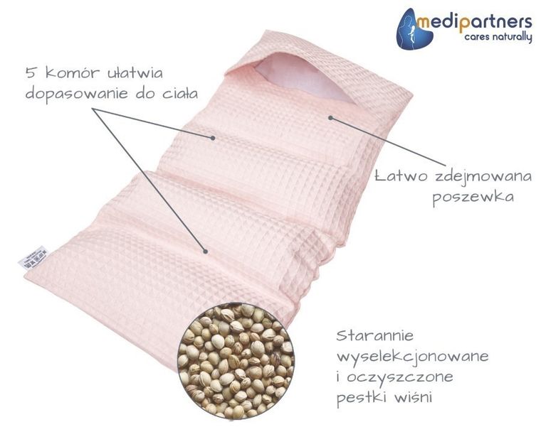 Medi Partners, termofor 5-komorowy z pestkami wiśni, wafel, pudrowy róż