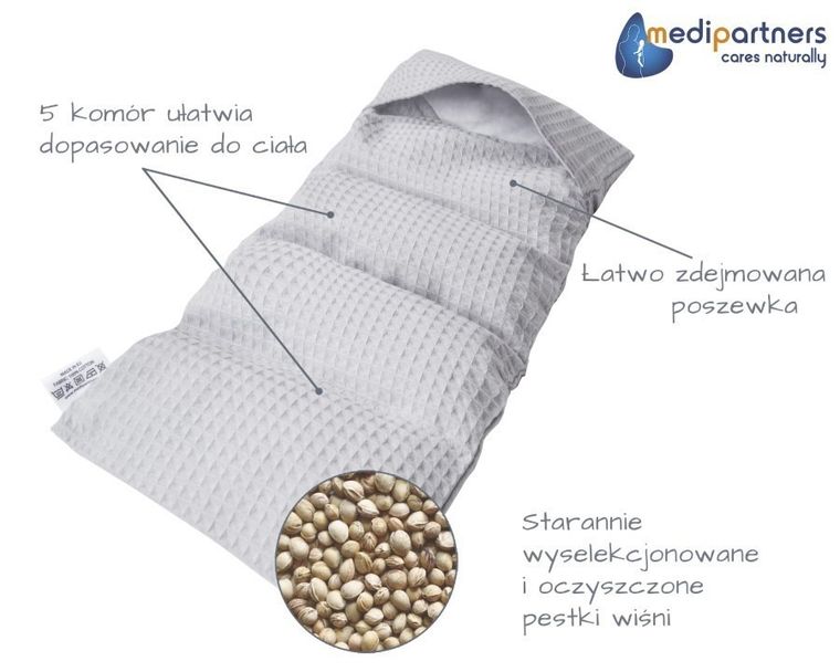 Medi Partners, termofor 5-komorowy z pestkami wiśni, wafel, szary