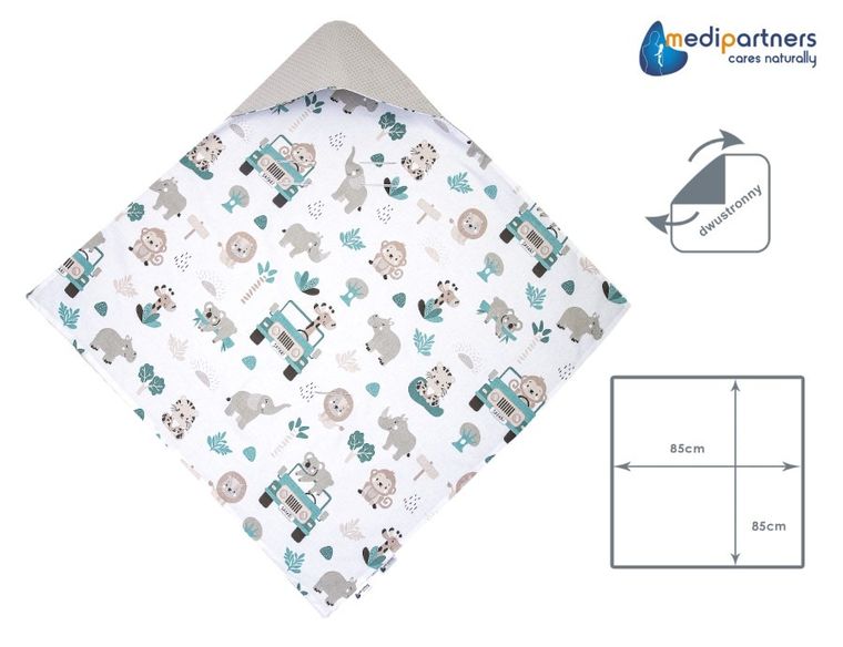 Medi Partners, Zoo, otulacz do nosidełka, kocyk z kapturkiem, wafel, 85-85 cm